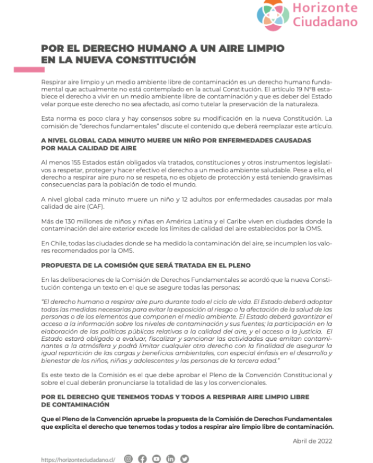 Por el derecho humano a un aire limpio en la nueva constitución